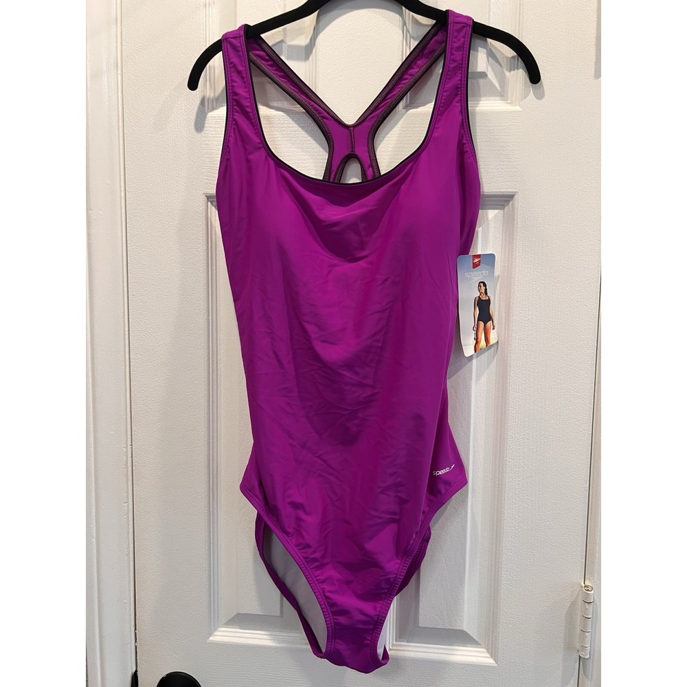 Speedo One Piece Swimsuit Women 16 Orchid Purple Athletic Racerback NWT 7228700